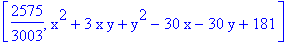 [2575/3003, x^2+3*x*y+y^2-30*x-30*y+181]
